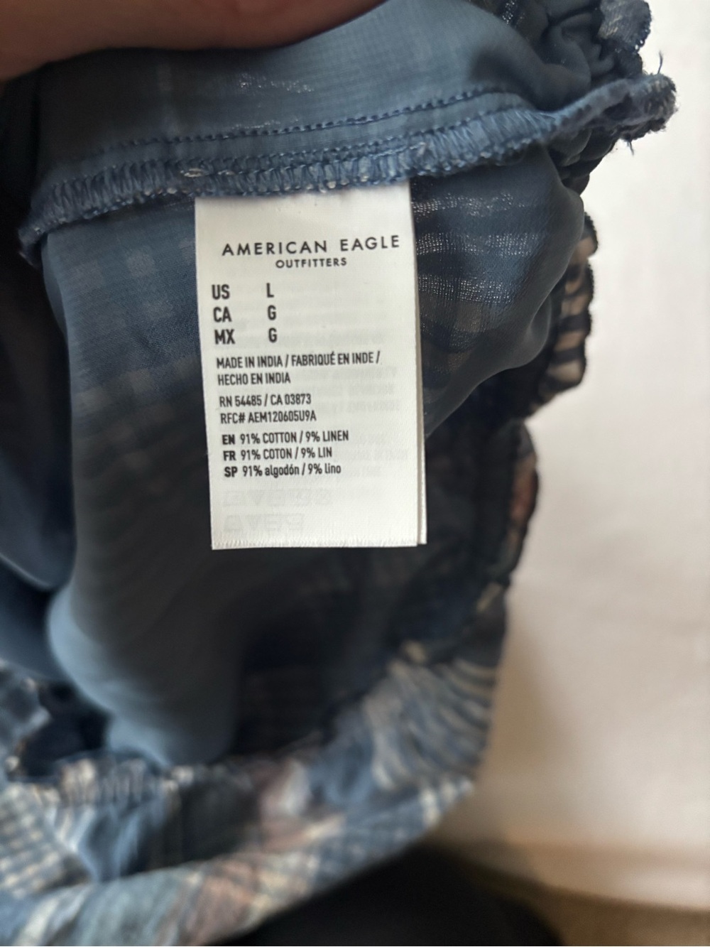 American Eagle Outfitters Blue Plaid Off-Shoulder Smocked Crop Top - Picture 6 of 6